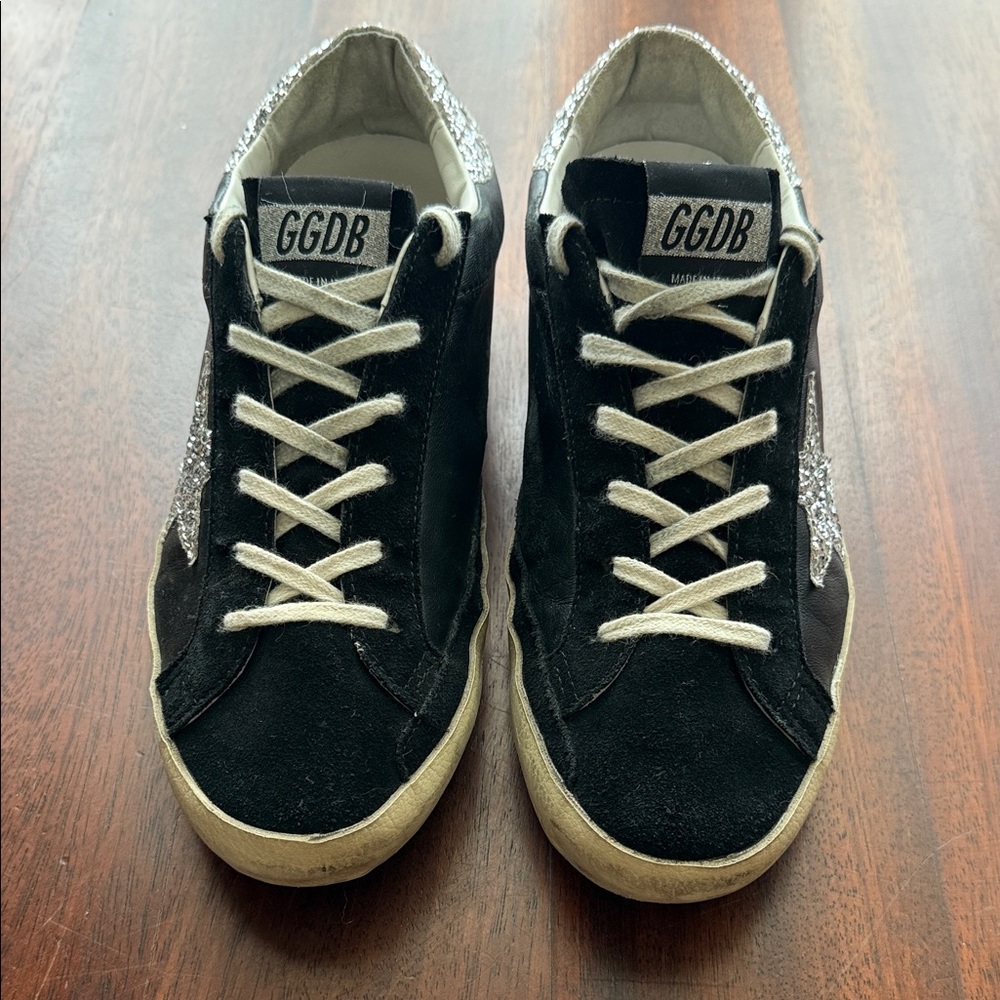 Golden Goose Limited Edition-Black & Silver Glitter StarWomen's Sneakers-Size 39 - Picture 2 of 15